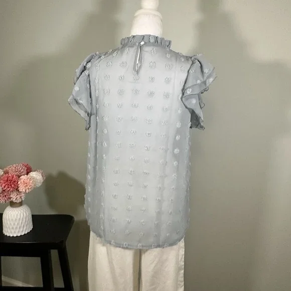 SHEIN Women's Swiss Dot Blouse Baby Blue Medium Ruffle Sleeve - Picture 4 of 8